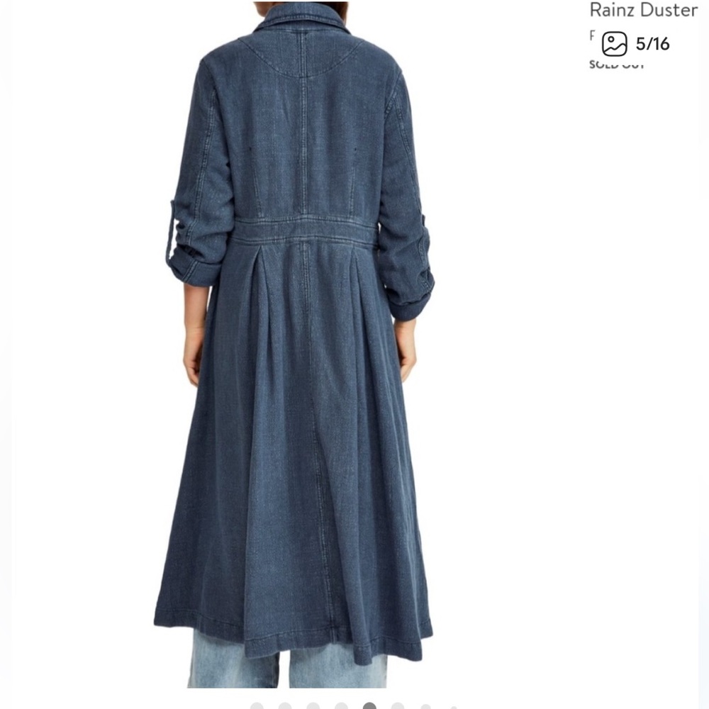 Free People Rainz Linen Blend Longline Maxi Duster Jacket In Atlantic Wash Blue - Picture 2 of 11